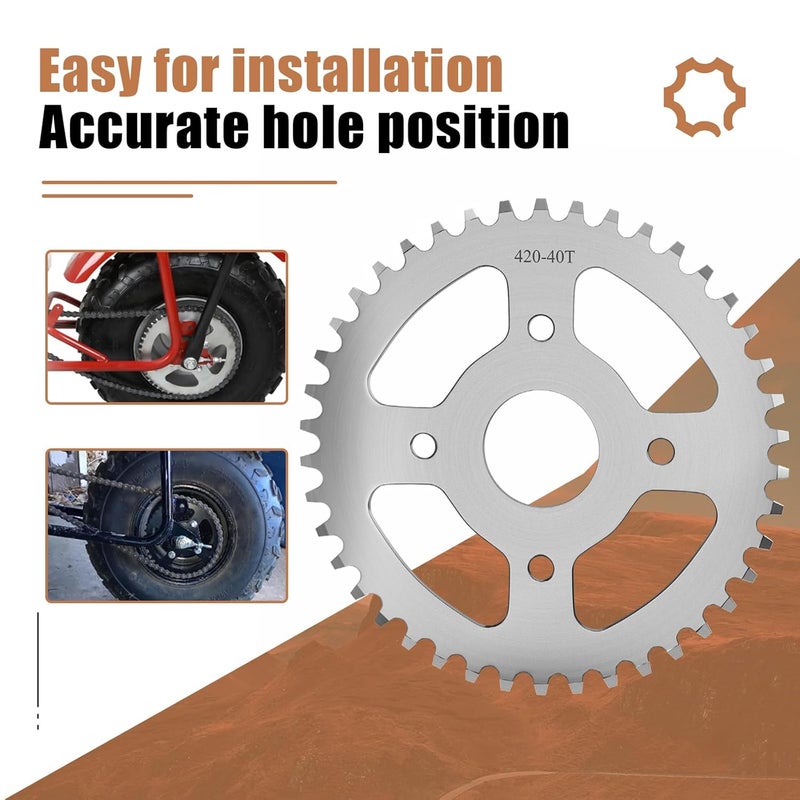 JNDO Mini Bike Sprocket 40T Sprocket 420 Chain 40mm bore Rear Sprocket Silver Replacement for Coleman BT200X CT200U CT200U-EX Go-Kart Baja Warrior TrailMaster Massimo MB165 MB200 - Image 5
